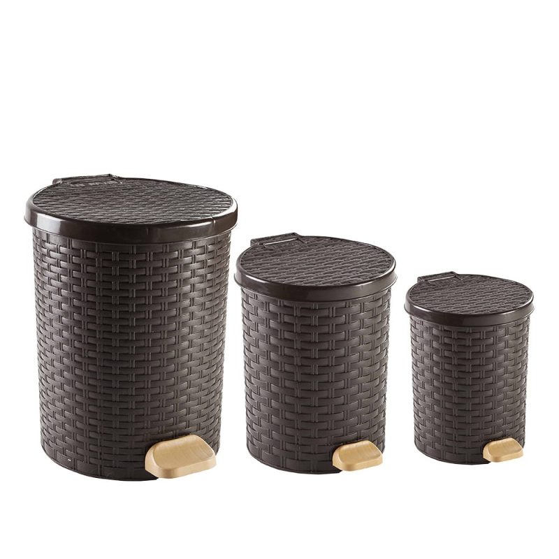 Rattan 3 lü Pedallı Çöp Set